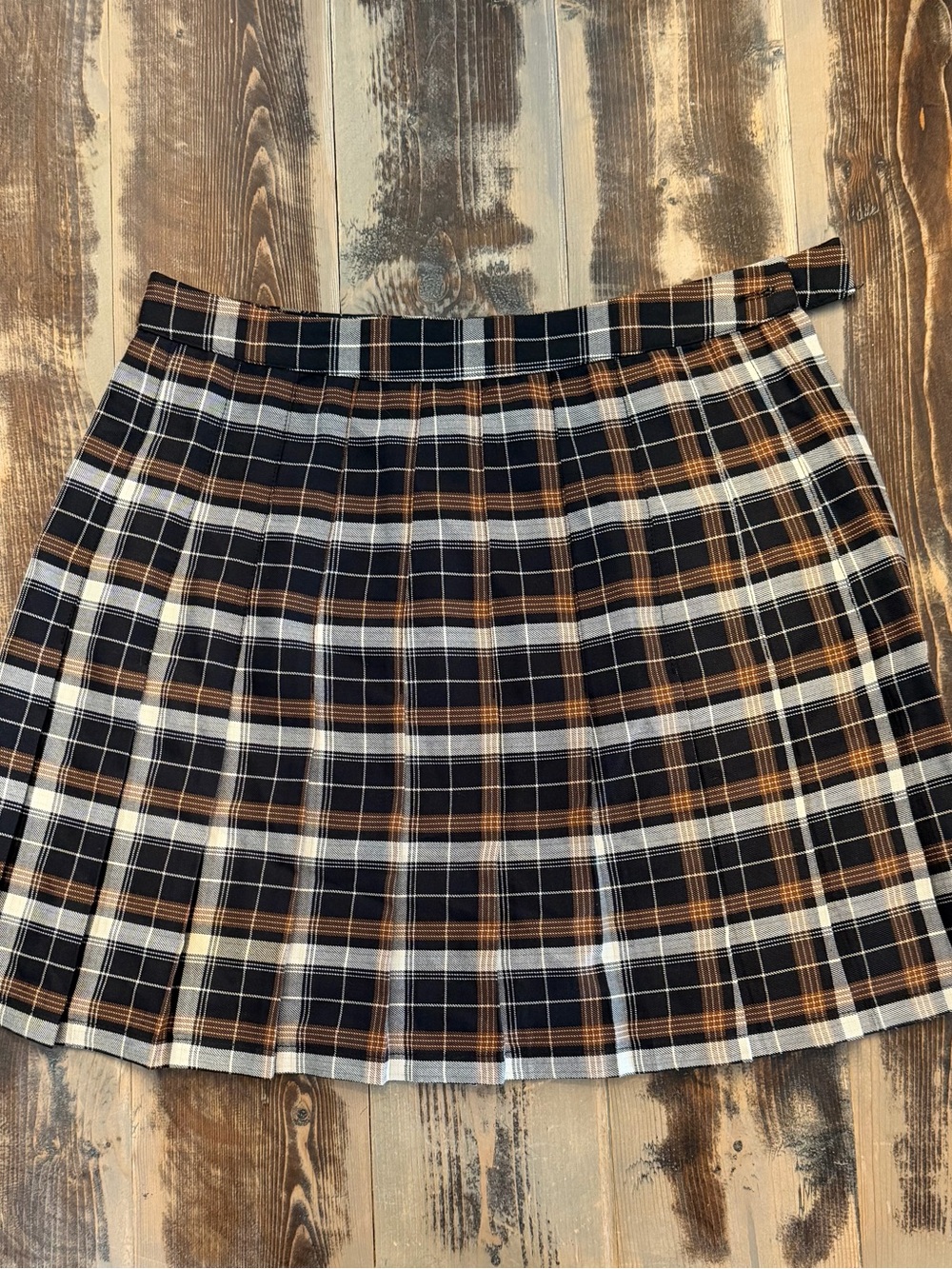 Urban Outfitters Navy, Brown, and Cream Plaid Pleated Mini Skirt
